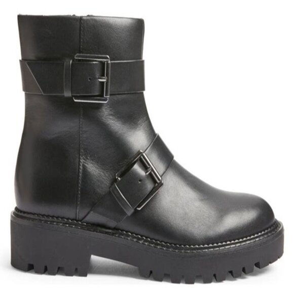 Nordstrom Women's 7M Black Macombs Water Resistant Moto Leather Boot - Picture 2 of 4